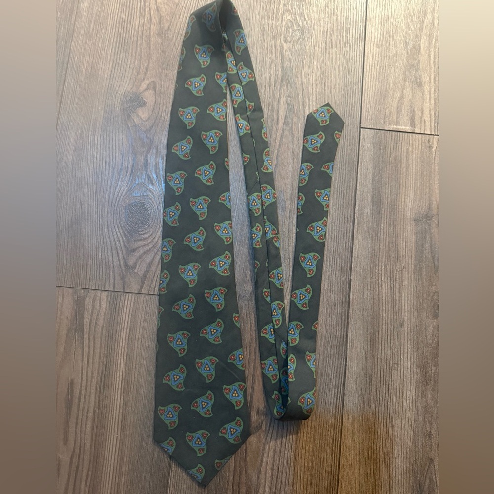 Vintage Polo Ralph Lauren Silk Tie Green Medallion 4” Wide USA Made Classic